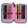 Astuccio Frozen Disney Celeste e Fucsia 3 Piani Kit Scuola 43 Pezzi Completo Colori Giotto Portacolori Anna e Elsa Tre Zip