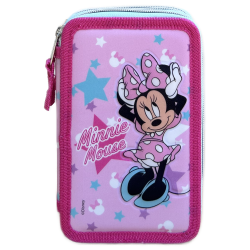 Astuccio Scuola 3D Minnie Disney Multiscomparto con 3 Zip e Colori Giotto