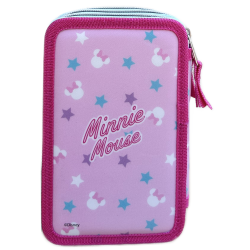 Astuccio Scuola 3D Minnie Disney Multiscomparto con 3 Zip e Colori Giotto