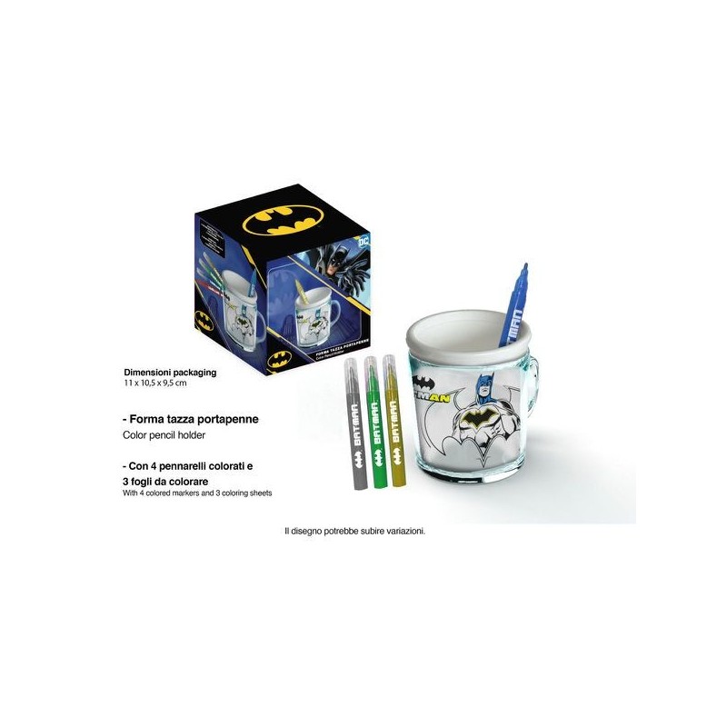 Tazza Portapenne Batman Marvel con Pennarelli Colorati e Fogli da Colorare
