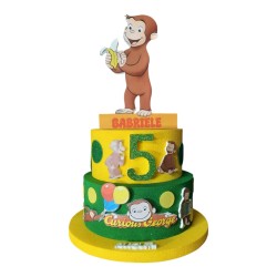 Torta Scenografica in Polistirolo Curioso Come George – Personalizzata con Nome ed Età – Decorazione Compleanno Bambini