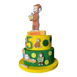 Torta Scenografica in Polistirolo Curioso Come George – Personalizzata con Nome ed Età – Decorazione Compleanno Bambini