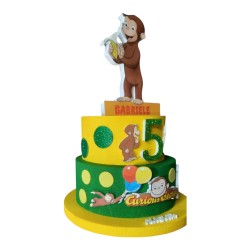 Torta Scenografica in Polistirolo Curioso Come George – Personalizzata con Nome ed Età – Decorazione Compleanno Bambini