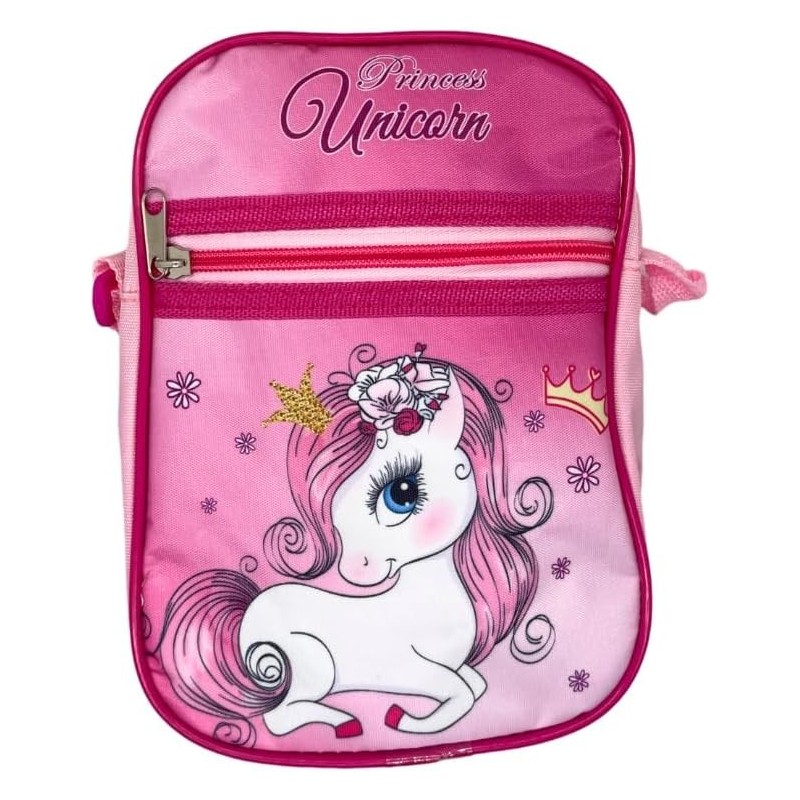 Borsa Passeggio Unicorno Disney - Borsetta Tracolla Regolabile con Zip e Tasca - Dimensioni 21x16x6 cm