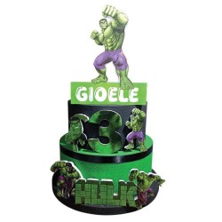 Torta Scenografica Hulk Personalizzata con Nome e Età 70 cm – Torta Finta in Polistirolo 3 Livelli Festa Supereroi Marvel