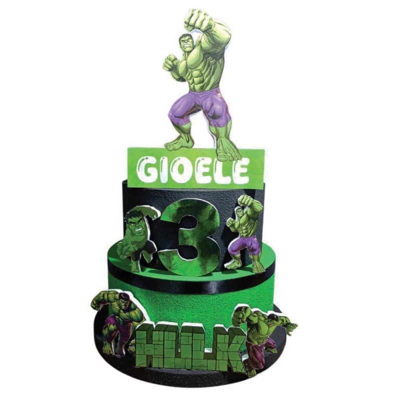 Torta Scenografica Hulk Personalizzata con Nome e Età 70 cm – Torta Finta in Polistirolo 3 Livelli Festa Supereroi Marvel