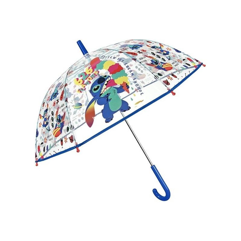 Ombrello Stitch Trasparente 45 cm - Antivento con Apertura Manuale di Sicurezza
