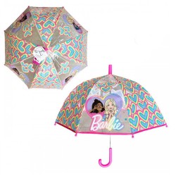 Ombrello Trasparente Barbie per Bambina 60 cm – Apertura Manuale di Sicurezza in PVC e Fibra di Vetro – Colori Fucsia e Giallo