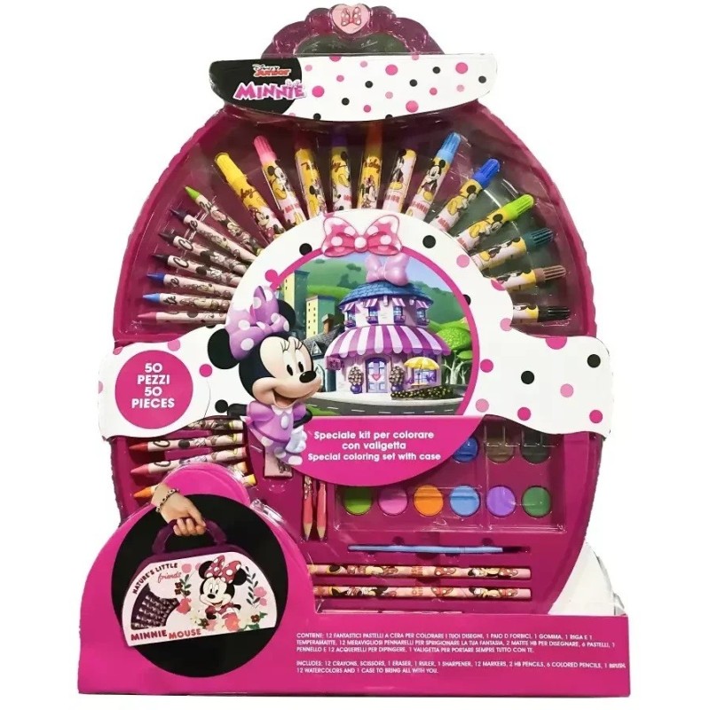 Valigetta Minnie Disney Set Completo per Colorare e Disegnare - 50 Pezzi Inclusi, Accessori Creativi per Bambini
