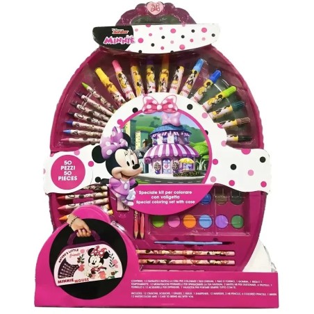 Valigetta Minnie Disney Set Completo per Colorare e Disegnare - 50 Pezzi Inclusi, Accessori Creativi per Bambini