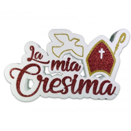 Centro Tavola Cresima Polistirolo Personalizzato Mitra Colomba Glitter Rosso 42x25 cm