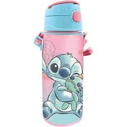 Disney Stitch Ohana Borraccia in Alluminio 600ml con Cannuccia per Bambini, Bottiglia Leggera e Resistente