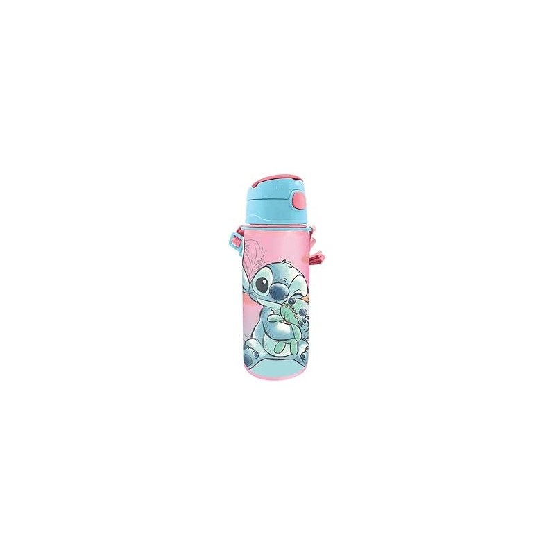 Disney Stitch Ohana Borraccia in Alluminio 600ml con Cannuccia per Bambini, Bottiglia Leggera e Resistente