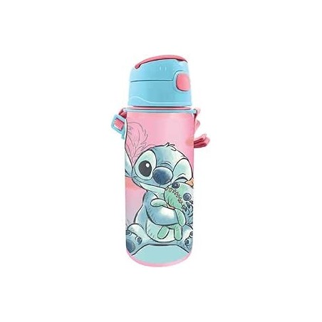 Disney Stitch Ohana Borraccia in Alluminio 600ml con Cannuccia per Bambini, Bottiglia Leggera e Resistente