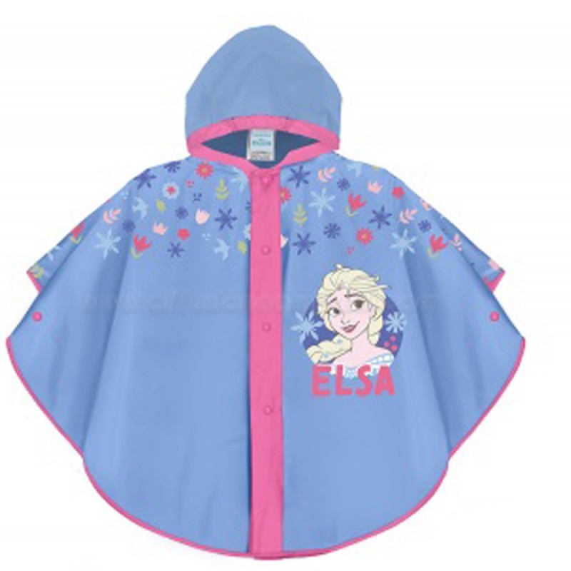 Poncho Mantella Pioggia Frozen Disney per Bambini 3-6 Anni Impermeabile Antivento con Cappuccio e Bottoni Mantellina