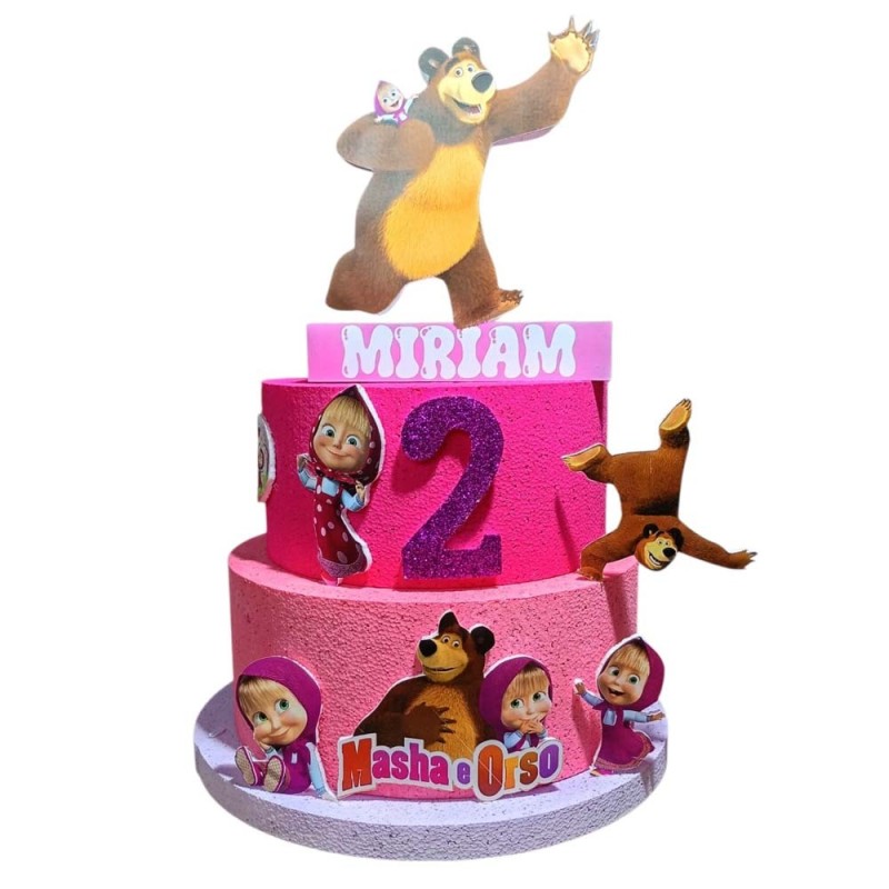 Torta Scenografica Masha & Orso Personalizzata in Polistirolo – Centrotavola Compleanno 3D con Nome e Età – Decorazione