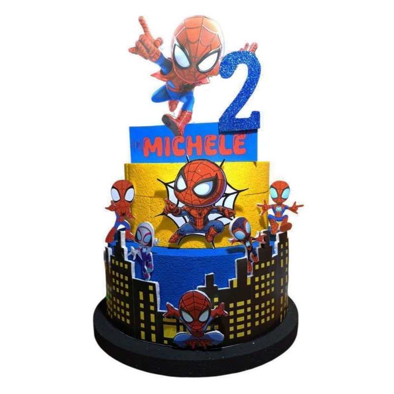 Torta Scenografica Spidey Personalizzata in Polistirolo Decorazione Compleanno Supereroi con Nome ed Età – Centrotavola