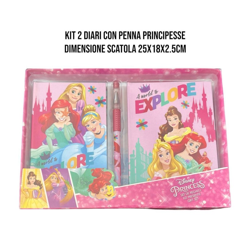 Set Diario Principesse Disney con Penna – 2 Pezzi per Bambina, Idee Regalo Scuola e Tempo Libero