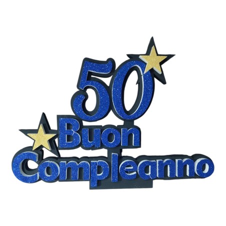 Scritte Sagomate in Polistirolo "Buon Compleanno" con Numero 50 Anni e Stelle, 55x45x5 cm Decorazione per Feste di Compleanno