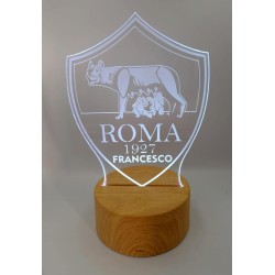 Lampada LED Personalizzabile Roma in Plexiglass, Luce Notte RGB con Incisione Personalizzata, Idea Regalo per Tifosi - H 20 cm