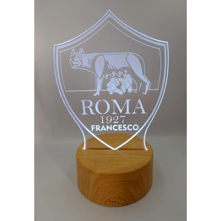 Lampada LED Personalizzabile Roma in Plexiglass, Luce Notte RGB con Incisione Personalizzata, Idea Regalo per Tifosi - H 20 cm