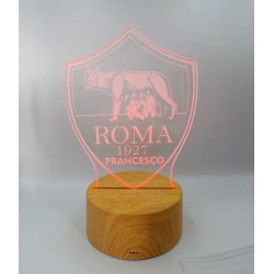 Lampada LED Personalizzabile Roma in Plexiglass, Luce Notte RGB con Incisione Personalizzata, Idea Regalo per Tifosi - H 20 cm