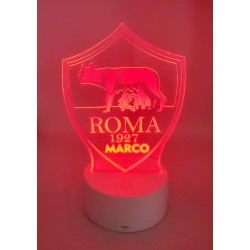 Lampada LED Personalizzabile Roma in Plexiglass, Luce Notte RGB con Incisione Personalizzata, Idea Regalo per Tifosi - H 20 cm