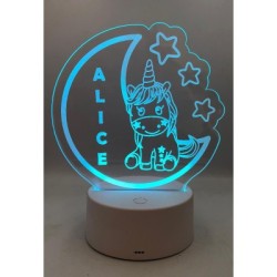 Lampada LED Unicorno Personalizzata con Nome - Plexiglass Inciso, Luce Notte con Base RGB, Idea Regalo Unica, 20 cm
