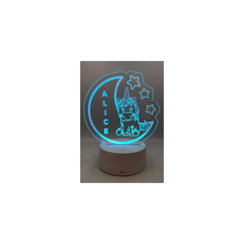 Lampada LED Unicorno Personalizzata con Nome - Plexiglass Inciso, Luce Notte con Base RGB, Idea Regalo Unica, 20 cm