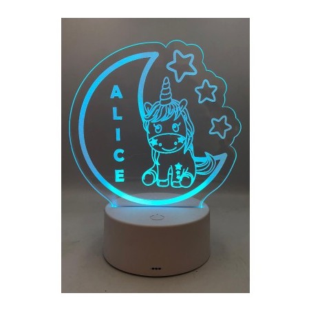 Lampada LED Unicorno Personalizzata con Nome - Plexiglass Inciso, Luce Notte con Base RGB, Idea Regalo Unica, 20 cm