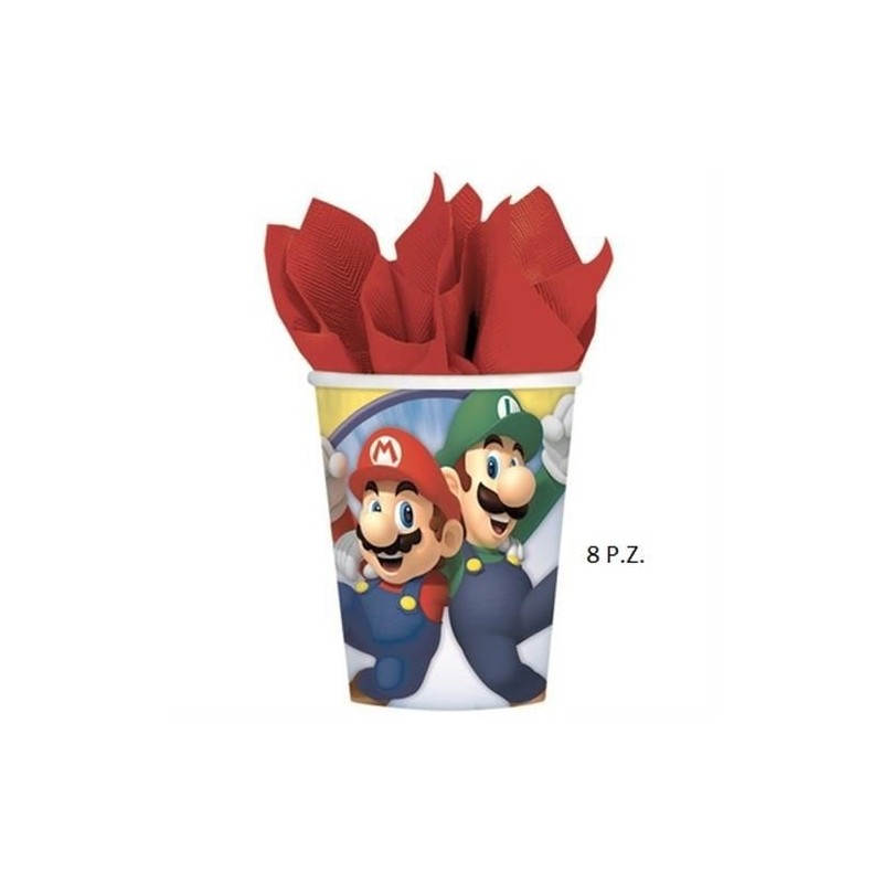 8 Bicchieri in Carta Super Mario 266 ml - Confezione da 8 Pezzi per Compleanni ed Eventi
