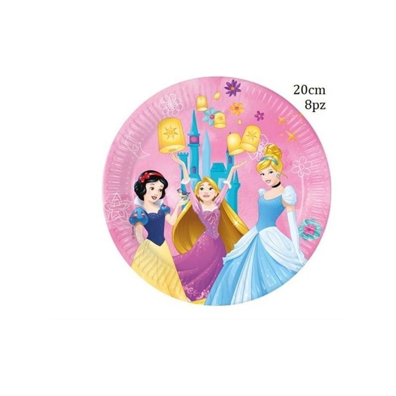 Piatti di Carta Principesse Disney - Blister da 8 Pezzi, Diametro 20 cm