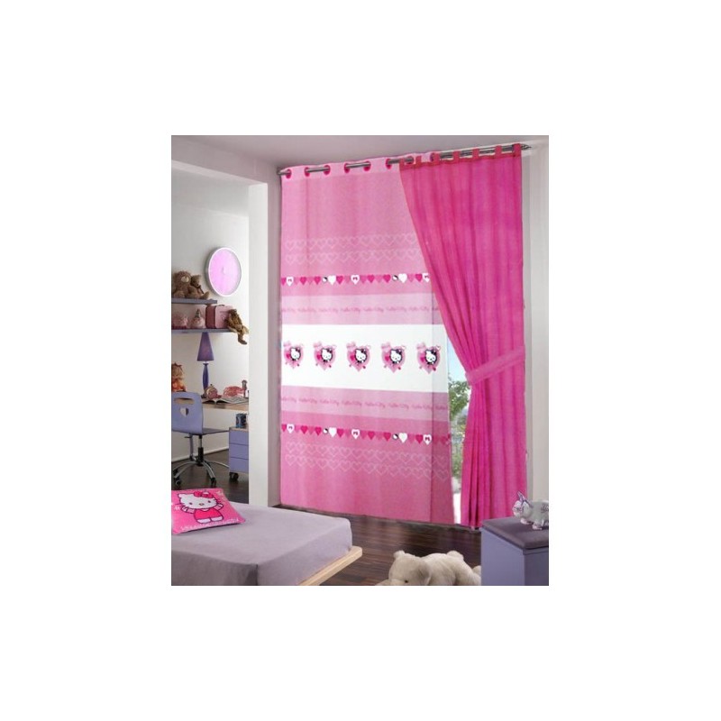 Tenda Hello Kitty Rosa con Cuoricini, 1 Velo, Idea Regalo per Cameretta, 140x290 cm - Perfetta per Bambini
