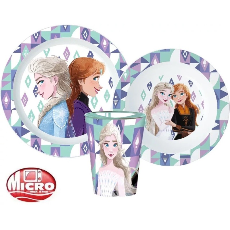 Set Pappa Bambina 3 Pezzi Frozen Disney – Microonde – Piatto, Piatto Fondo e Bicchiere con Anna ed Elsa