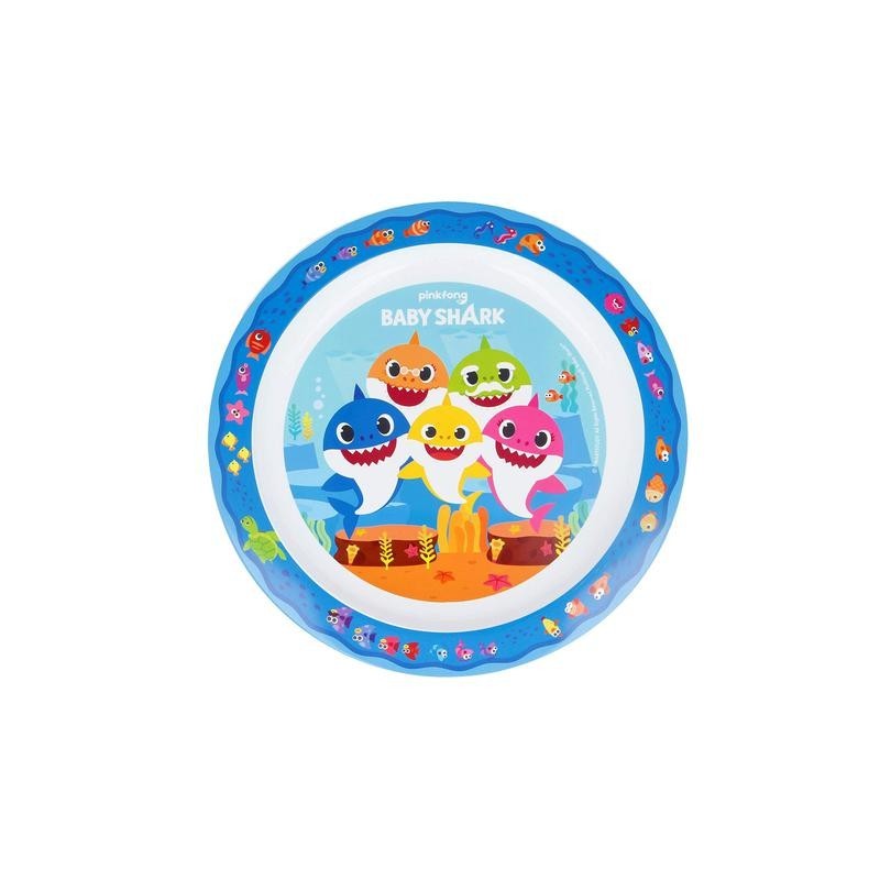 Piatto Piano 22 cm Baby Shark in Plastica Alimentare per Bambini, Microonde Sicuro, Facile da Pulire e Riutilizzabile