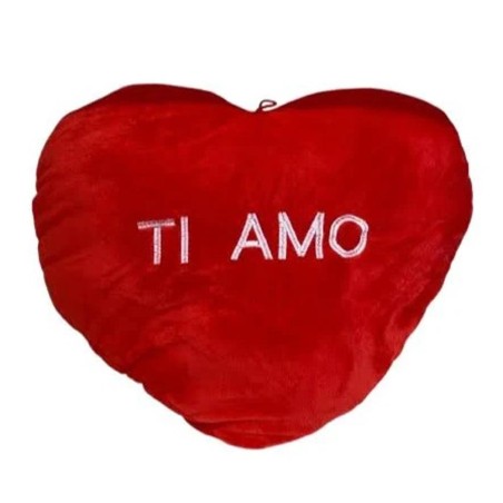 Cuscino Cuore Rosso “Ti Amo” Ricamato – Peluche Morbido 30 cm | Regalo Romantico d’Impatto per Chi Ami