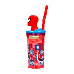 Bicchiere con Cannuccia Ripiegabile Spiderman Marvel 3D, 360 ml, BPA Free, Plastica Sicura per Bambini