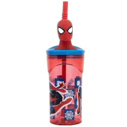 Bicchiere con Cannuccia Ripiegabile Spiderman Marvel 3D, 360 ml, BPA Free, Plastica Sicura per Bambini