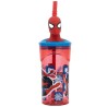 Bicchiere con Cannuccia Ripiegabile Spiderman Marvel 3D, 360 ml, BPA Free, Plastica Sicura per Bambini