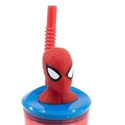 Bicchiere con Cannuccia Ripiegabile Spiderman Marvel 3D, 360 ml, BPA Free, Plastica Sicura per Bambini