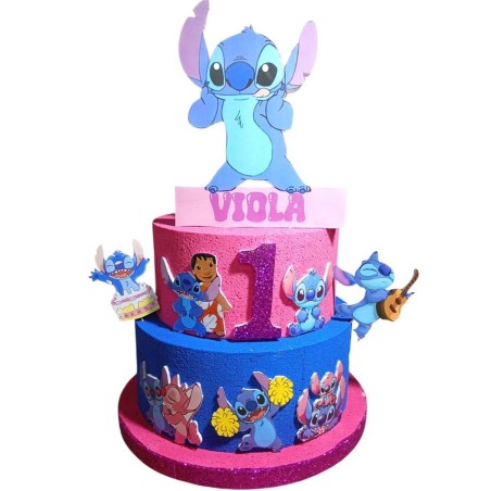 Torta di Compleanno Personalizzata Lilo & Stitch con Nome ed Età – Decorazione in Polistirolo 3D