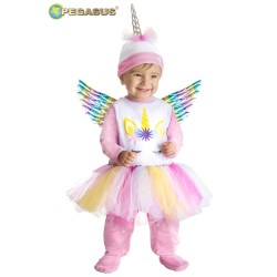 Costume Neonata Unicorno Arcobaleno in Ciniglia e Tulle – Tutina Rosa con Ali e Cappello | 0-12 Mesi