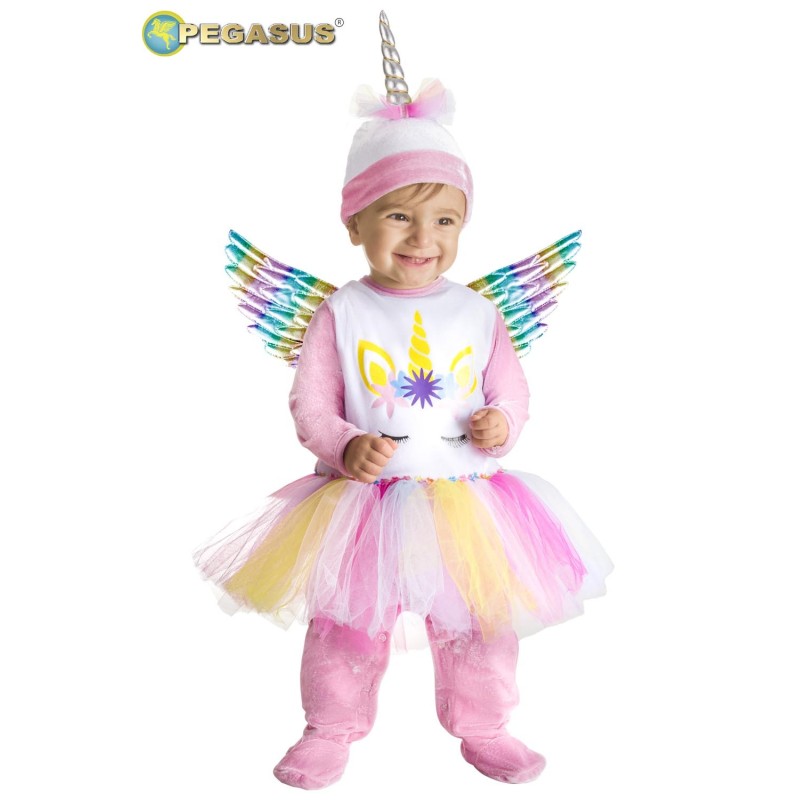 Costume Neonata Unicorno Arcobaleno in Ciniglia e Tulle – Tutina Rosa con Ali e Cappello | 0-12 Mesi
