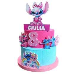 Torta Scenografica 3D Stitch e Angel Personalizzata con Nome ed Età – Decorazione Compleanno Bambina