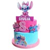 Torta Scenografica 3D Stitch e Angel Personalizzata con Nome ed Età – Decorazione Compleanno Bambina