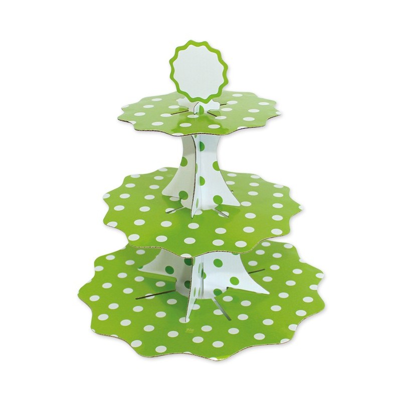 Alzatina Porta Dolci a 3 Piani Pois Verde – 35x26x21 cm, Altezza 35 cm – Vassoio per Cupcake, Torte e Buffet