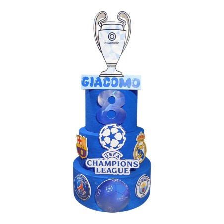 Torta Compleanno Personalizzata "Champions League" – 3 Livelli con Nome ed Età