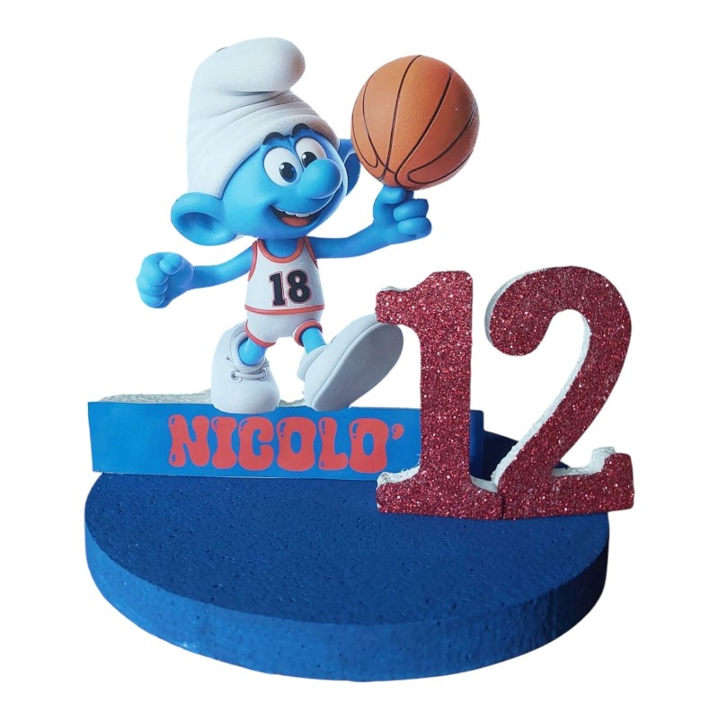 Centro Tavola 3D Puffo Basket Sport Edition - Compleanno Personalizzato