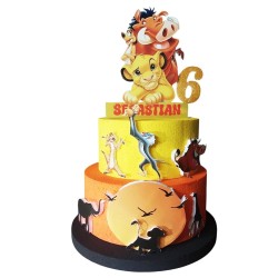 Torta di Compleanno Personalizzata Il Re Leone – Decorazione 3 Livelli in Polistirolo con Nome ed Età – Simba, Timon e Pumbaa