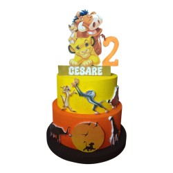 Torta di Compleanno Personalizzata Il Re Leone – Decorazione 3 Livelli in Polistirolo con Nome ed Età – Simba, Timon e Pumbaa